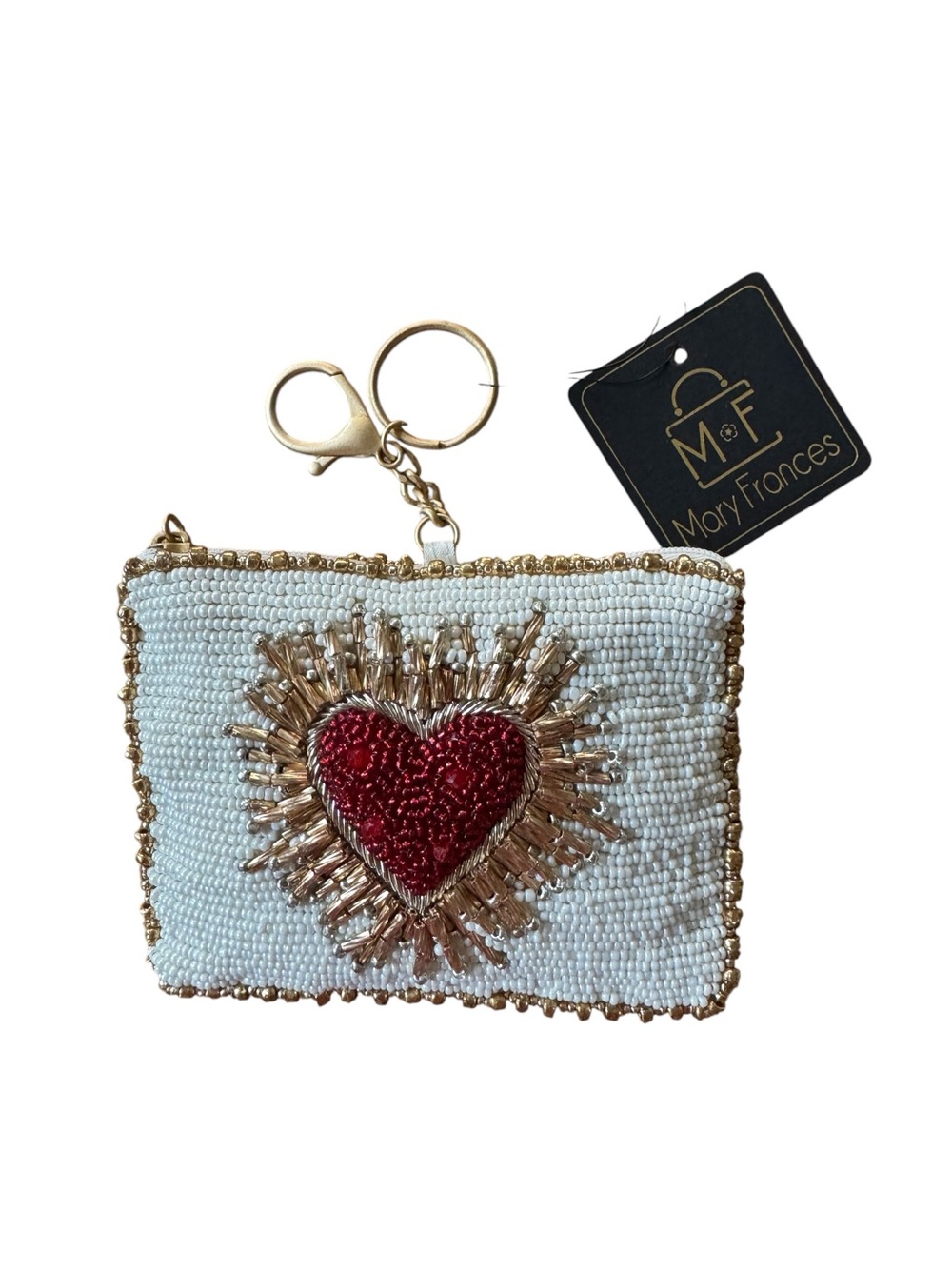 Mary Frances "Heart Burst” Beaded Coin Purse Keychain NWT